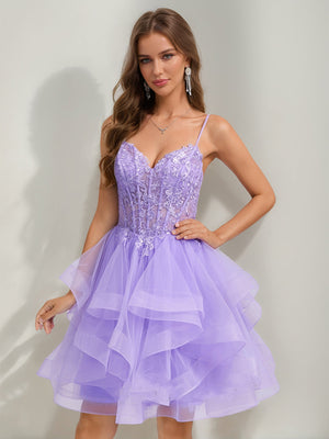 Ball Gown Spaghetti Straps Noble Tulle Short Homecoming Dresses with Beads
