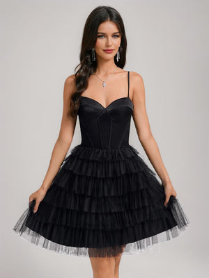 A-Line/Princess Sweetheart Pleated Tulle Short Homecoming Dresses