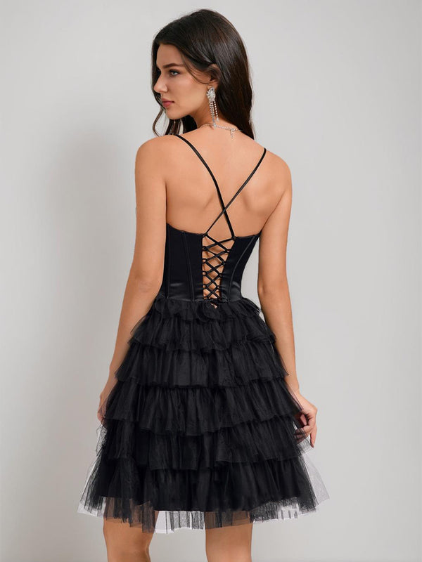 A-Line/Princess Sweetheart Pleated Tulle Short Homecoming Dresses