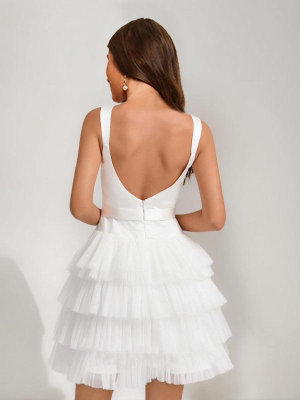 A-Line/Princess Square Sleeveless Tiered Short Homecoming Dresses with Bow