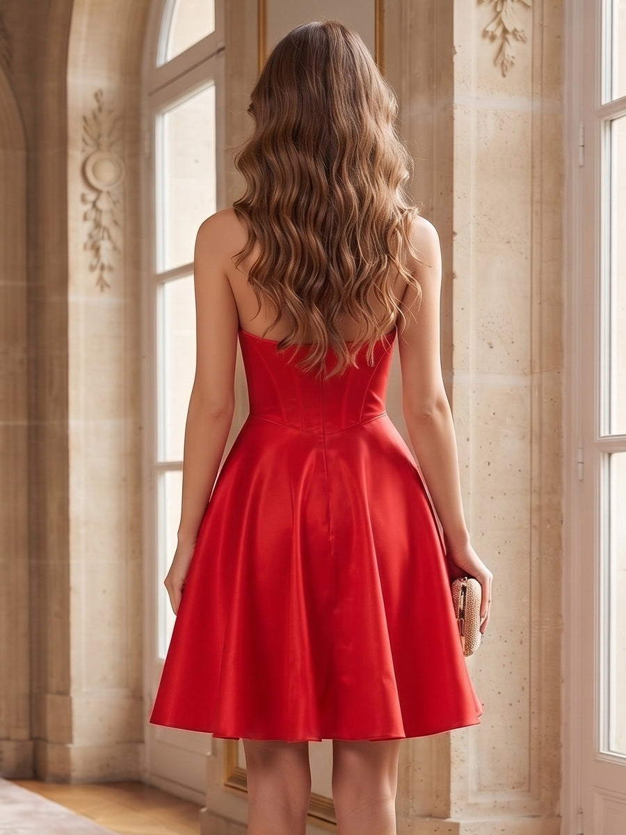 A-Line/Princess Sweetheart Satin Short/Mini Homecoming Dresses with Bow