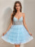 Ball Gown V-Neck Tulle Short Homecoming Dresses with Rhinestone & Tiered Ruffles