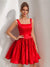 Ball Gown Square Neck Satin Short Homecoming Dresses with Pleats