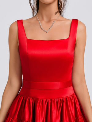 Ball Gown Square Neck Satin Short Homecoming Dresses with Pleats