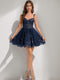 Ball Gown V-Neck Sequins Lace Tulle Short Homecoming Dresses