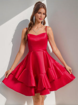 A-Line/Princess Spaghetti Straps Elegant Short Homecoming Dresses with Ruffles
