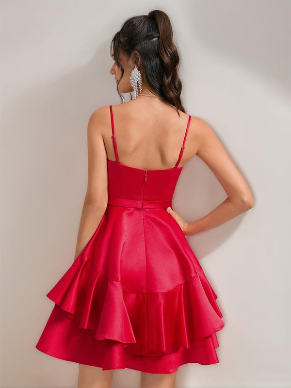A-Line/Princess Spaghetti Straps Elegant Short Homecoming Dresses with Ruffles