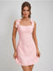 Sheath/Column Square Sleeveless Lace Mini Dresses Short Homecoming Dresses with Bow