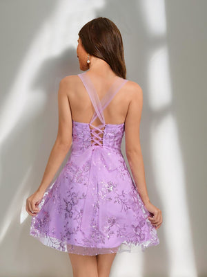 A-Line/Princess Square Mini Dresses Short Homecoming Dresses with Sequin Appliques