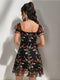 A-Line/Princess Square Puff Sleeves Ruffle Short Homecoming Dresses with Embroidery
