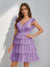 A-Line/Princess V-Neck Tulle Short/Mini Homecoming Dresses with Ruffles