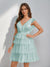 A-Line/Princess V-Neck Tulle Short/Mini Homecoming Dresses with Ruffles