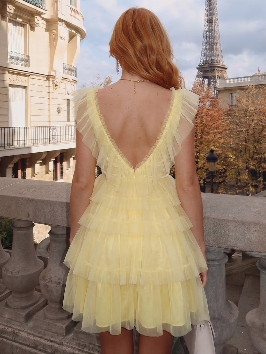 A-Line/Princess Sleeveless V-Neck Short/Mini Homecoming Dresses With Ruffles