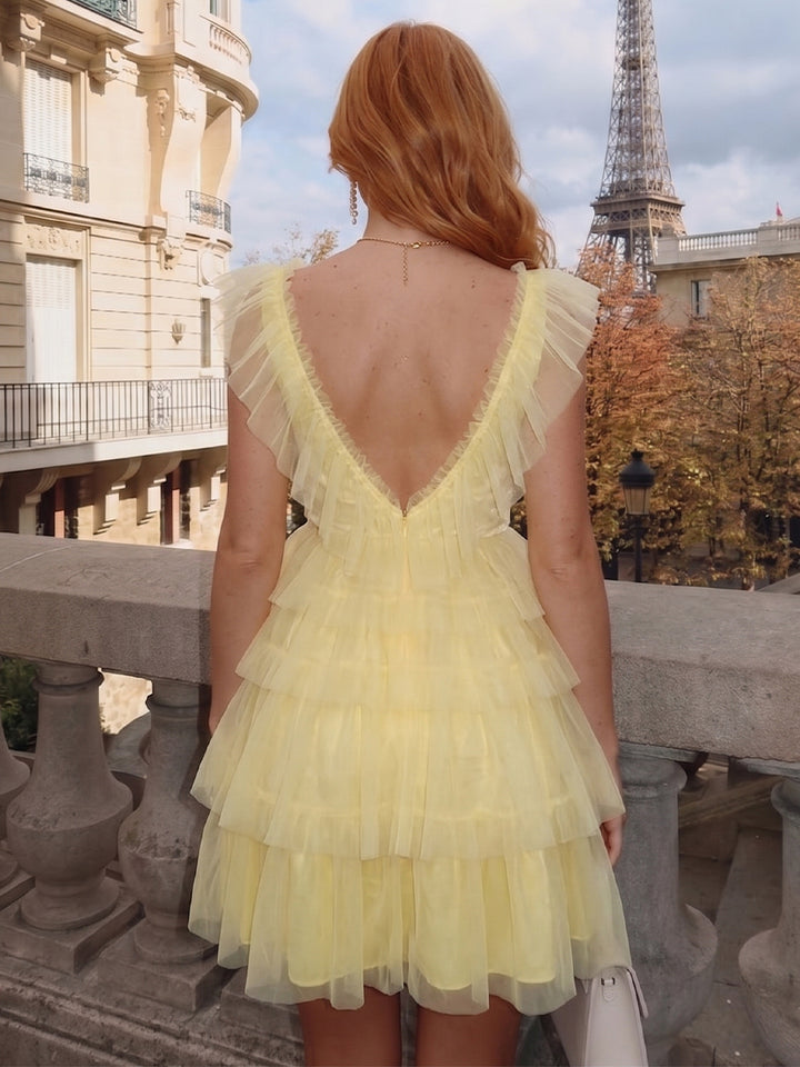A-Line/Princess Sleeveless V-Neck Short/Mini Homecoming Dresses With Ruffles