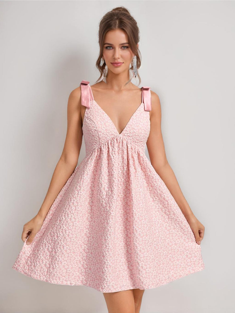 A-Line/Princess V-Neck Straps Empire Short Homecoming Dresses with Bow(s)