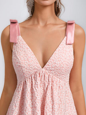 A-Line/Princess V-Neck Straps Empire Short Homecoming Dresses with Bow(s)