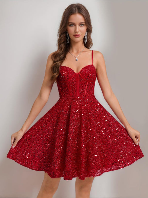 Lavetir A-Line/Princess Sweetheart Straps Corset Sequin Short Homecoming Dresses 2026