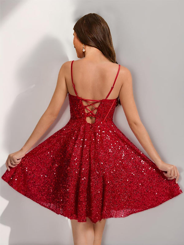 A-Line/Princess Sweetheart Straps Corset Sequin Short Homecoming Dresses