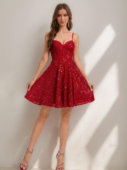 A-Line/Princess Sweetheart Straps Corset Sequin Short Homecoming Dresses