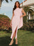 Sheath/Column Cowl Neck Sleeveless Wedding Guest Dresses with Side Slit & Watteau Train