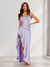 Trumpet/Mermaid V-Neck Asymmetrical Wedding Guest Dresses with Bow & Ruffles