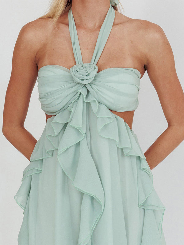 A-Line/Princess Halter Short/Mini Homecoming Dresses with Ruffles & Flower & Cut-out