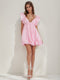 Ball Gown V-Neck Puff Sleeves Short/Mini Pleated Homecoming Dresses with Ruffles