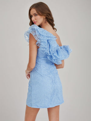 A-Line Off-the-Shoulder Short Asymmetrical Homecoming Dresses with Ruffles & Appliques