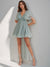 A-Line/Princess V-Neck Short Sleeves Homecoming Dresses with Ruffles & Watteau Train