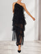A-Line/Princess Tulle One Shoulder Maxi Wedding Guest Dresses with Tiered Ruffles