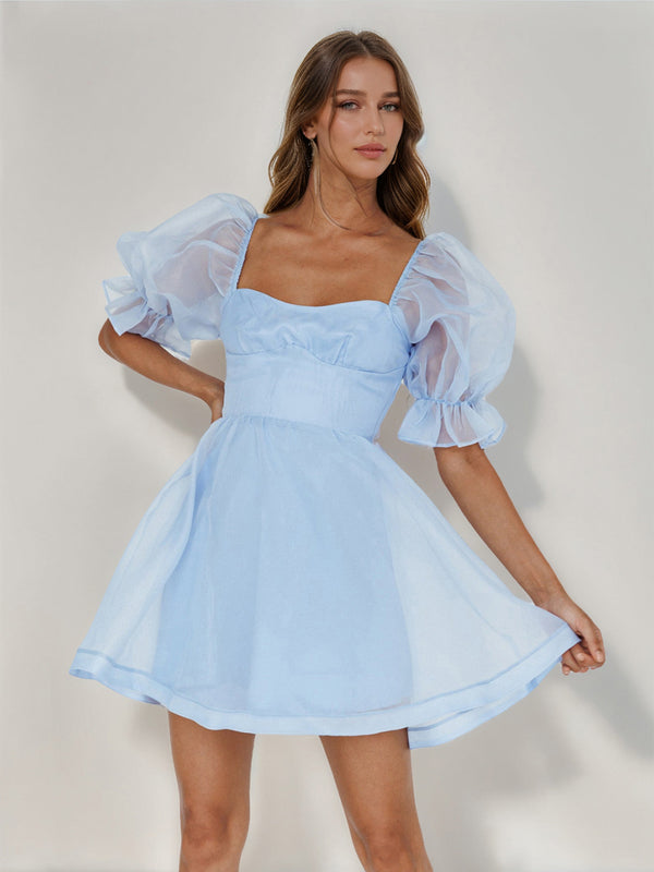 A-Line/Princess Square Half Sleeves Short Homecoming Dresses with Ruffles