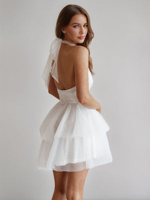 A-Line/Princess Halter Tulle Short/Mini Simple Homecoming Dresses with Pleats