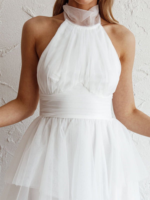 A-Line/Princess Halter Tulle Short/Mini Simple Homecoming Dresses with Pleats