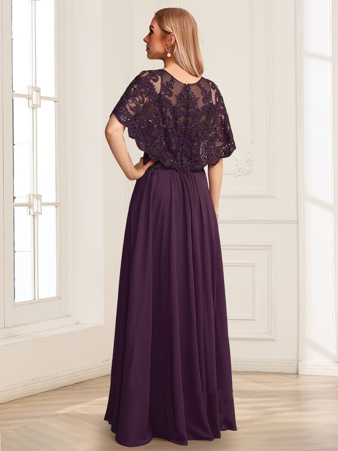 A-Line/Princess Illusion Scoop Short Sleeves Floor-Length Mother of the Bride Dresses with Sequins