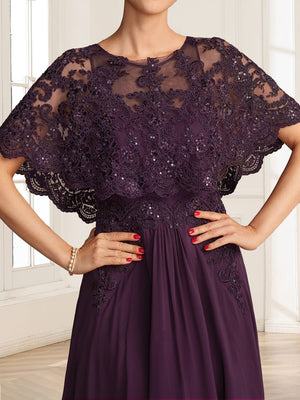 A-Line/Princess Illusion Scoop Short Sleeves Floor-Length Mother of the Bride Dresses with Sequins