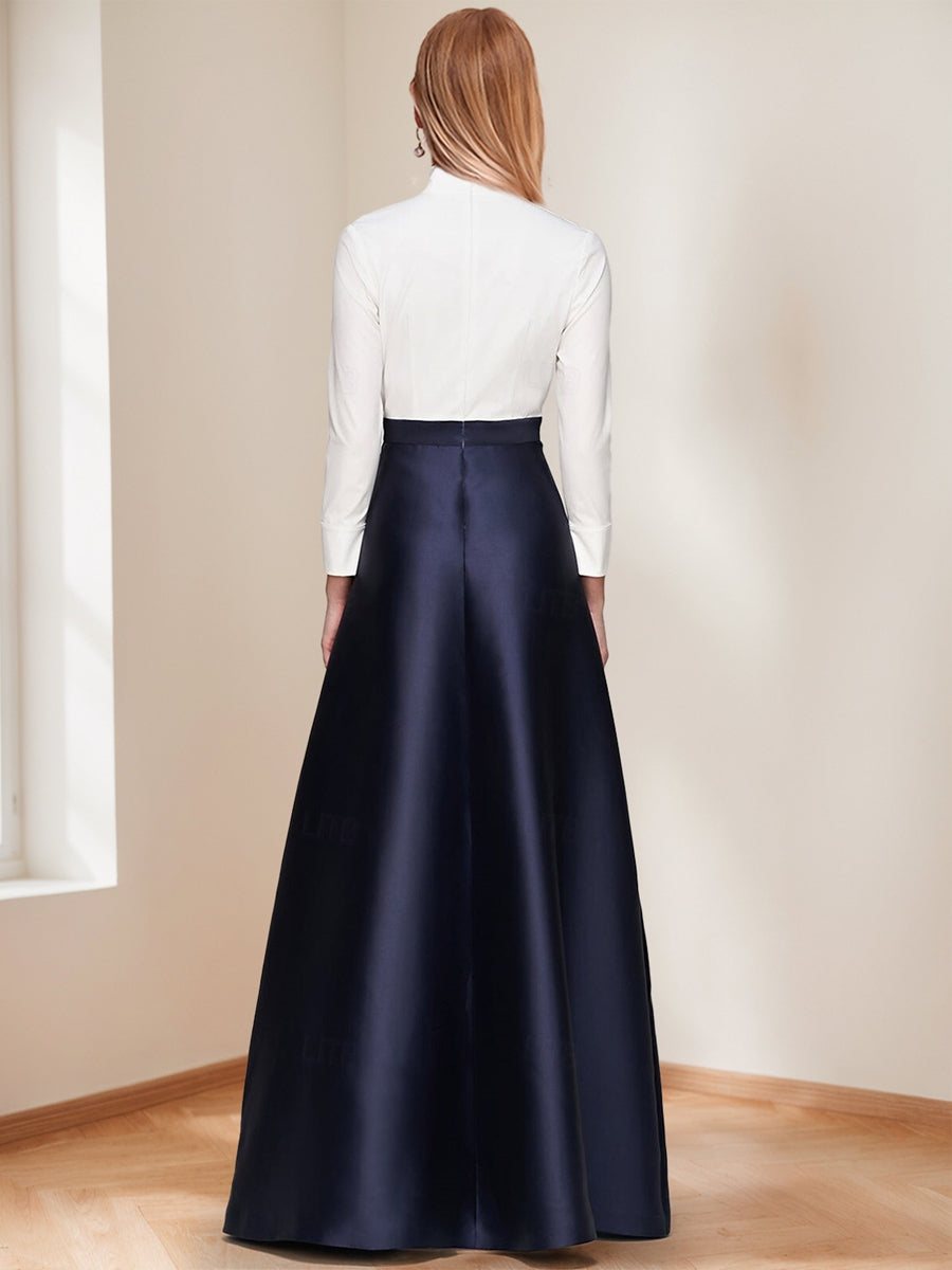 Elegant A-Line/Princess V-Neck Long Sleeves Floor Length Mother of the Bride Dresses with Pockets &amp; Bow