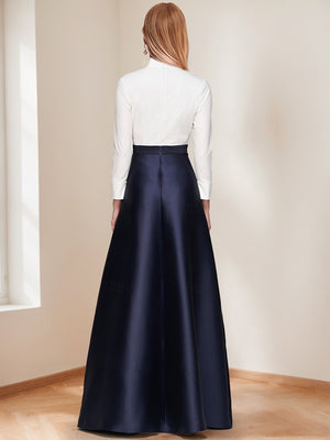 Elegant A-Line/Princess V-Neck Long Sleeves Floor Length Mother of the Bride Dresses with Pockets & Bow
