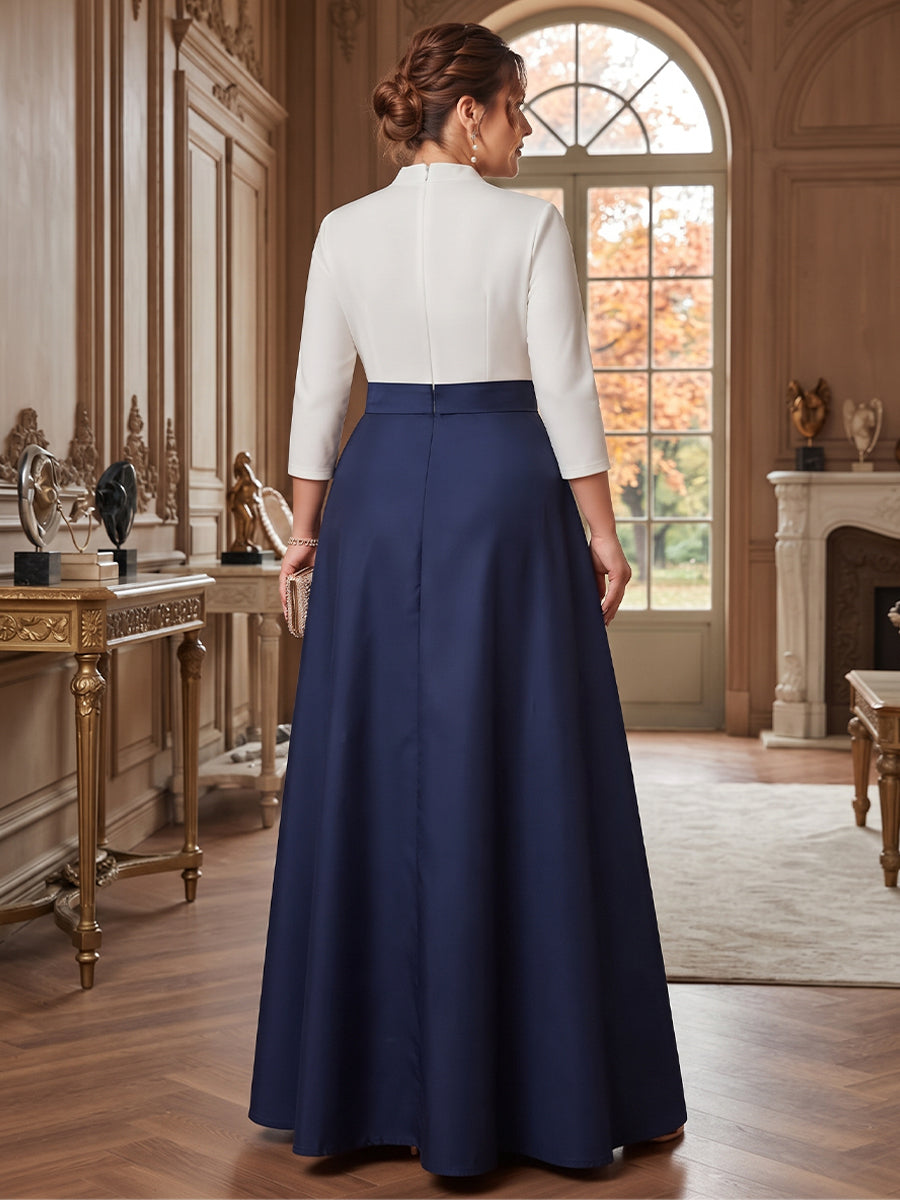 A-Line/Princess Long Sleeves V-Neck Floor Length Plus Size Mother of the Bride Dresses with Pockets &amp; Bow