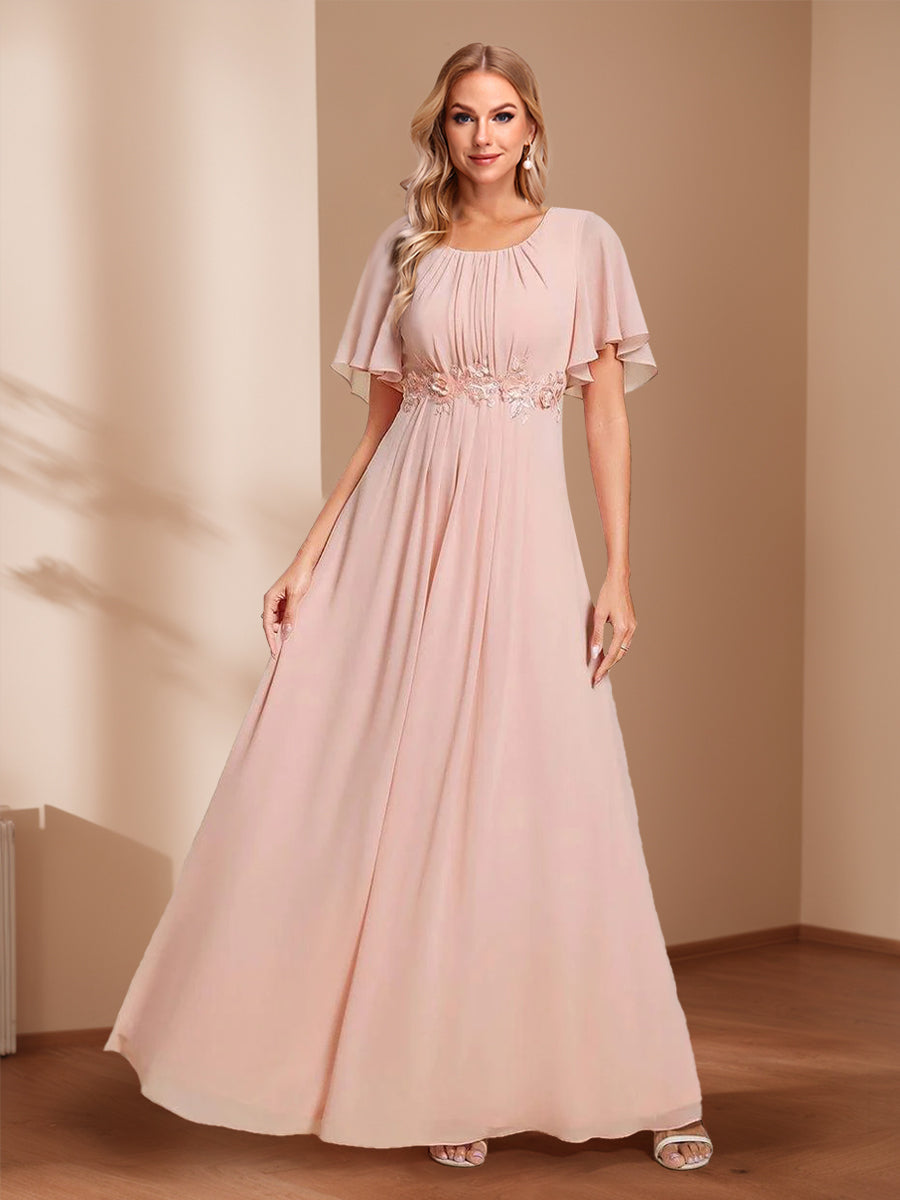 A-Line/Princess Scoop Short Sleeves Floor-Length Mother of the Bride Dresses with Appliques