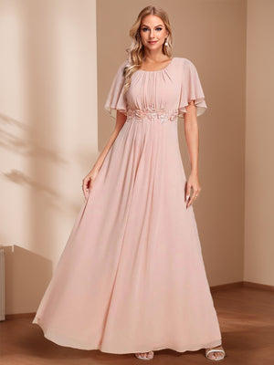 A-Line/Princess Scoop Short Sleeves Floor-Length Mother of the Bride Dresses with Appliques
