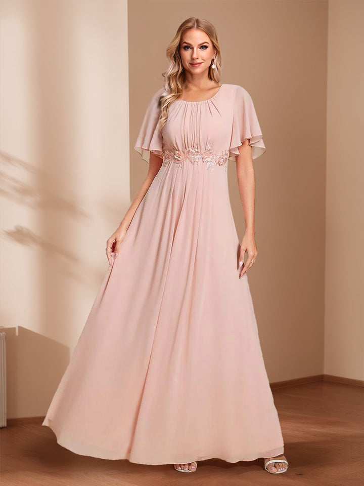 A-Line/Princess Scoop Short Sleeves Floor-Length Mother of the Bride Dresses with Appliques