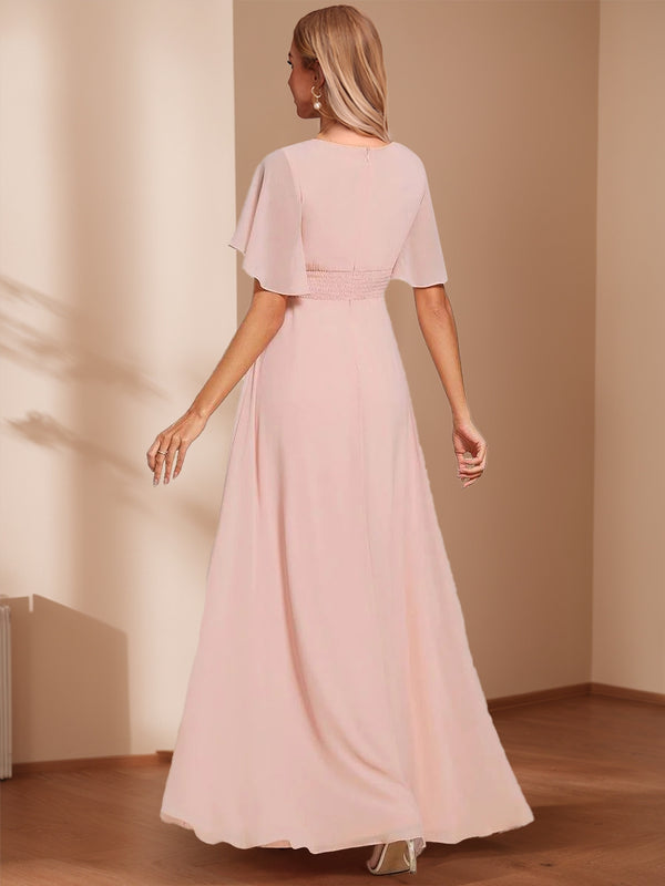 A-Line/Princess Scoop Short Sleeves Floor-Length Mother of the Bride Dresses with Appliques