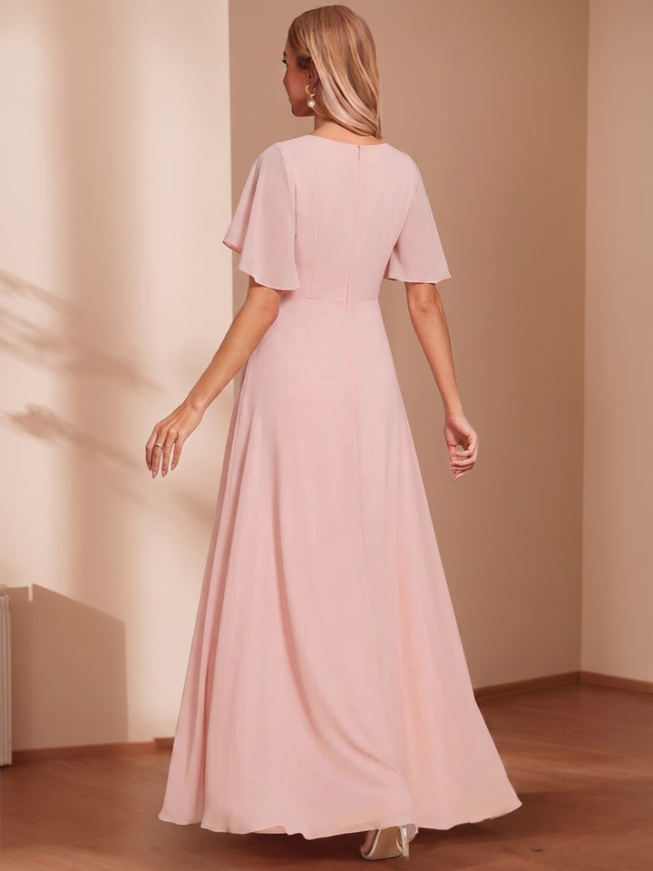 A-Line/Princess Scoop Short Sleeves Floor-Length Mother of the Bride Dresses with Appliques
