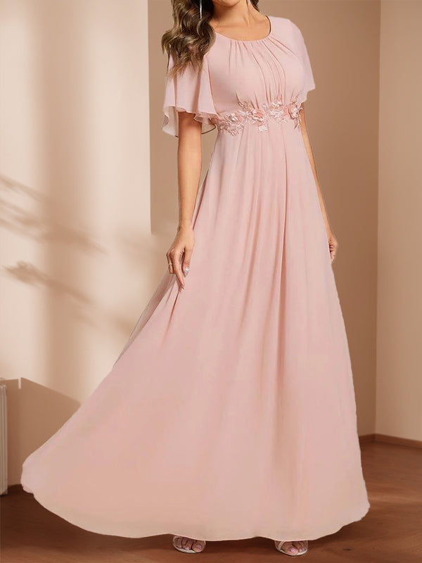 A-Line/Princess Scoop Short Sleeves Floor-Length Mother of the Bride Dresses with Appliques