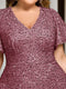 Plus Size A-Line/Princess V-Neck Short Sleeves Knee-Length Wedding Guest Dresses with Sequins & Ruffles