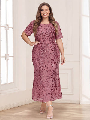 Trumpet/Mermaid Scoop Short Sleeves Ankle-Length Mother of the Bride Dresses with Appliques