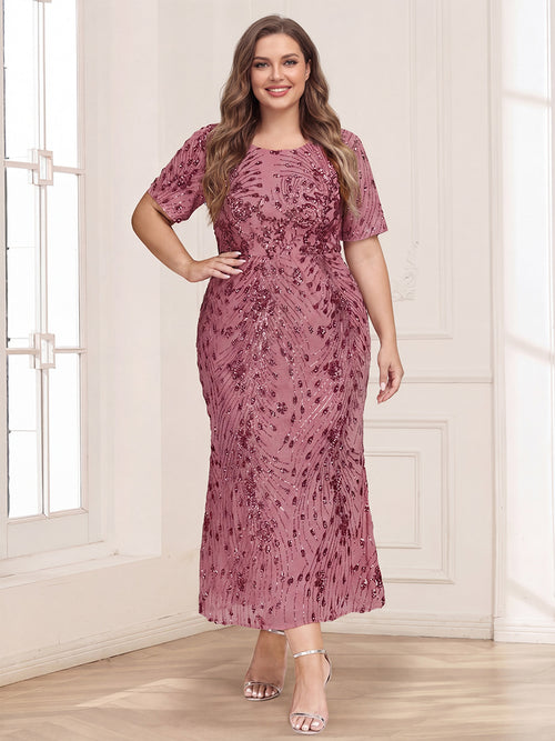 Trumpet/Mermaid Scoop Short Sleeves Ankle-Length Mother of the Bride Dresses with Appliques