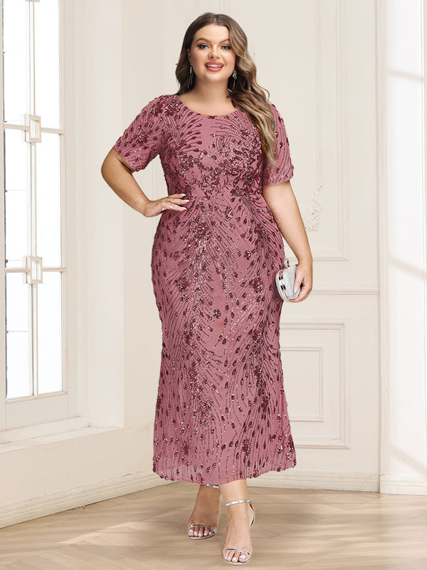 Trumpet/Mermaid Scoop Short Sleeves Ankle-Length Mother of the Bride Dresses with Appliques