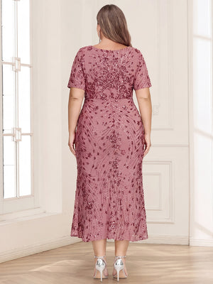 Trumpet/Mermaid Scoop Short Sleeves Ankle-Length Mother of the Bride Dresses with Appliques