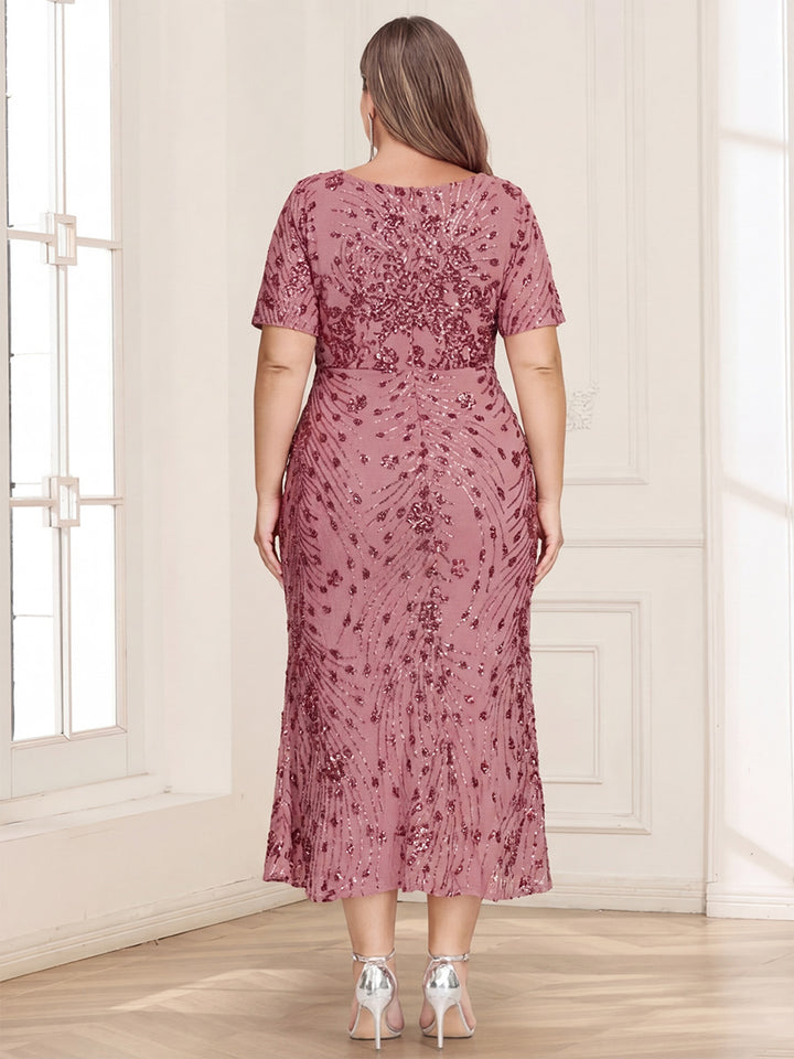 Trumpet/Mermaid Scoop Short Sleeves Ankle-Length Mother of the Bride Dresses with Appliques